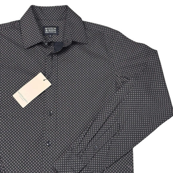 NWT Scotch & Soda Amsterdam Dress Shirt Sz 15 32/33 Geometric Brown/Pink $180 - Picture 3 of 11